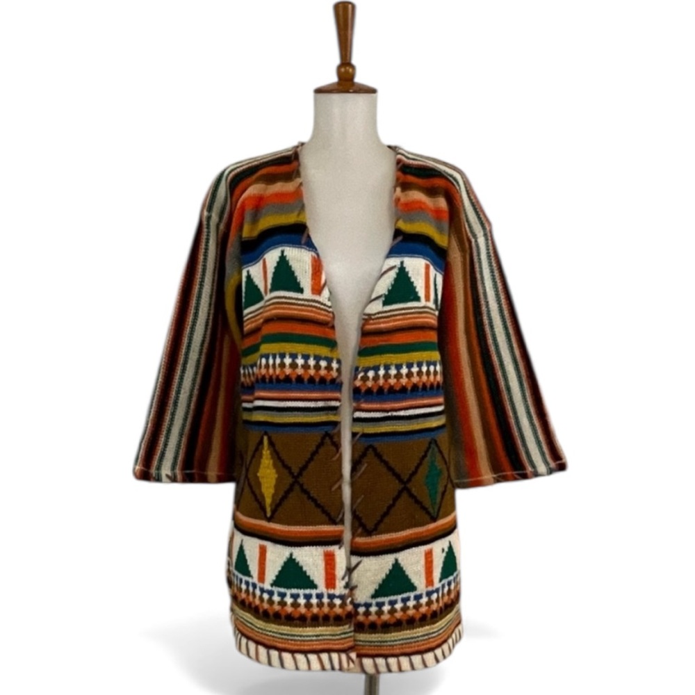 Vintage 70s Cardigan Sweater Women’s M Geometric Patterned‎ Knit